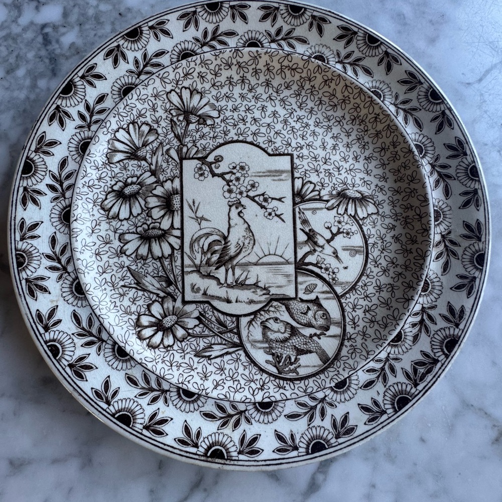 Antique Victorian Ridgway Devonshire 1885 brown transferware plate, England
